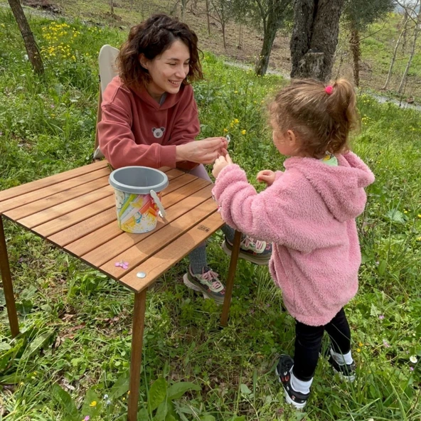 Bag The Joy 60x60x55 cm Ahşap Katlanır Kamp ve Piknik Masası - Kahverengi - 10