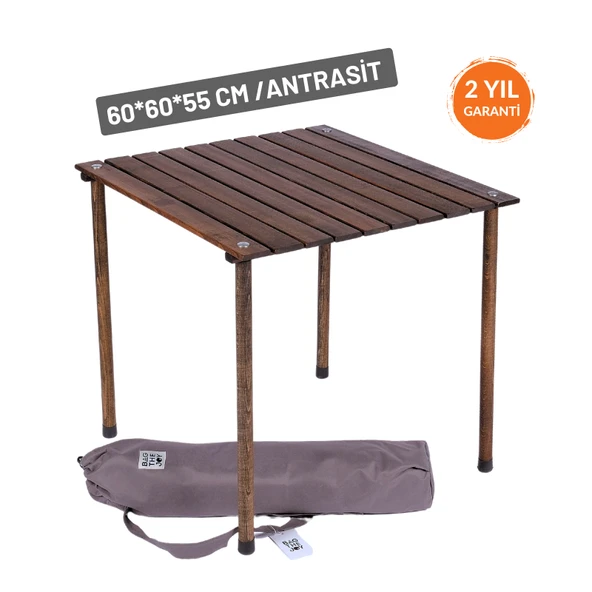 Bag The Joy 60x60x55 cm Ahşap Katlanır Kamp ve Piknik Masası - Antrasit