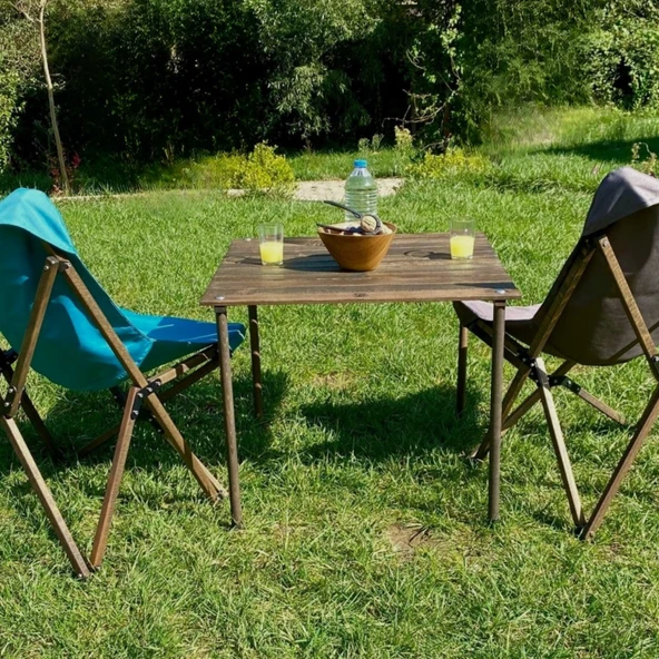 Bag The Joy 60x60x55 cm Ahşap Katlanır Kamp ve Piknik Masası - Antrasit - 9