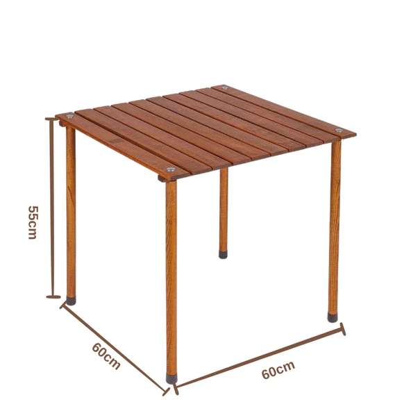 Bag The Joy 60x60x55 cm Ahşap Katlanır Kamp ve Piknik Masası - Kahverengi - 3