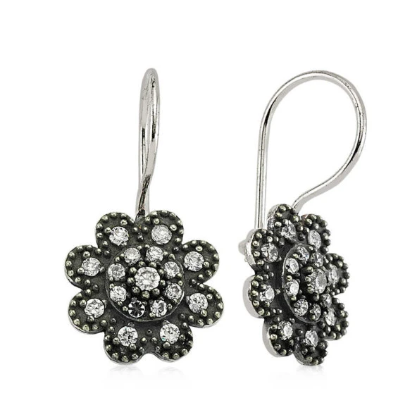 Gümüş Sallantılı Çiçek Küpe - 5