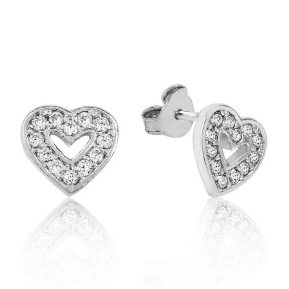 Gümüş Beyaz Kalpli Çivili Küpe ürün görseli