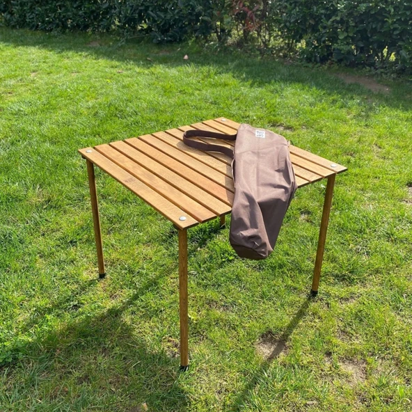 Bag The Joy 60x60x55 cm Ahşap Katlanır Kamp ve Piknik Masası - Kahverengi - 6