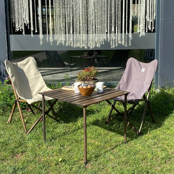 Bag The Joy 70x70x55 cm Ahşap Katlanır Kamp ve Piknik Masası - Antrasit - 6