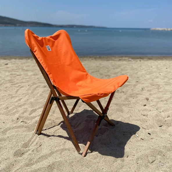 Bag The Joy Ahşap Katlanır Kamp Bahçe Sandalyesi Kahverengi Iskelet Turuncu Kılıf - 7