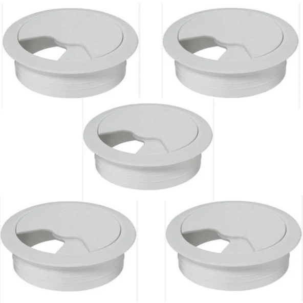 Masa Üstü Kablo Kanalı Deliği Kapağı Beyaz Masa Kapağı 8 cm (5 Adet)