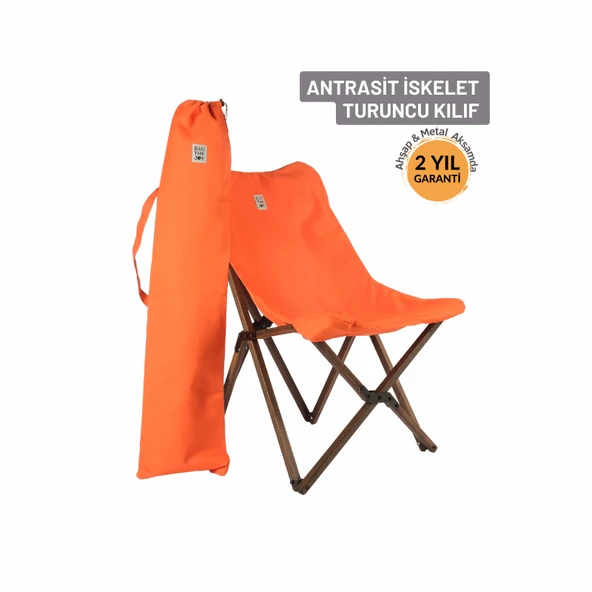 Bag The Joy Ahşap Katlanır Kamp Bahçe Sandalyesi Antrasit Iskelet Turuncu Kılıf