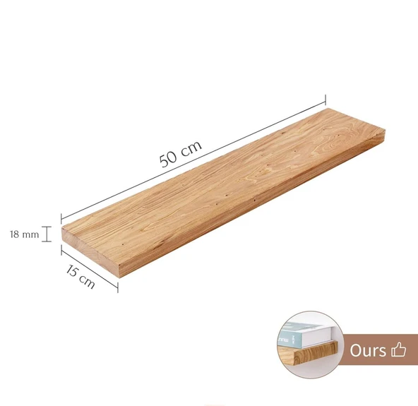 2li Doğal Ahşap Duvar Rafı Kütüphane Kitaplık Banyo Ve Mutfak Düzenleyici 50x15 - 5