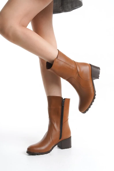 Kadın Hakiki Deri Kısa Topuklu Fermuarlı Casual Şık Bot Tam Kalıp Kadın Kışlık Ayakkabı - Resim 11