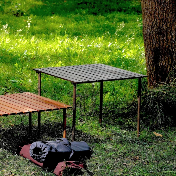 Bag The Joy 70x70x55 cm Ahşap Katlanır Kamp ve Piknik Masası - Antrasit - 9