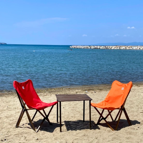 Bag The Joy Ahşap Katlanır Kamp Bahçe Sandalyesi Antrasit Iskelet Turuncu Kılıf - 10