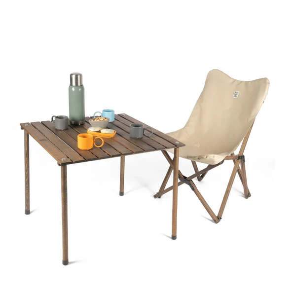 Bag The Joy 70x70x55 cm Ahşap Katlanır Kamp ve Piknik Masası - Antrasit - 4