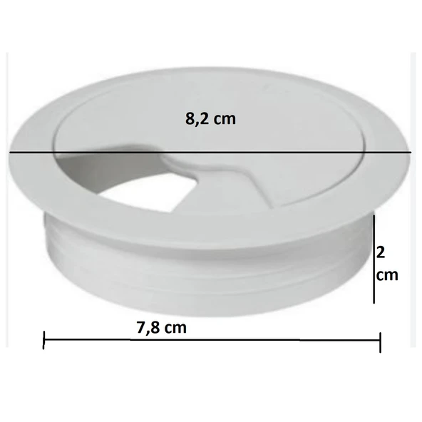 Masa Üstü Kablo Kanalı Deliği Kapağı Beyaz Masa Kapağı 8 cm (5 Adet) - 7