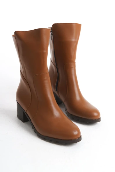 Kadın Hakiki Deri Kısa Topuklu Fermuarlı Casual Şık Bot Tam Kalıp Kadın Kışlık Ayakkabı - Resim 12