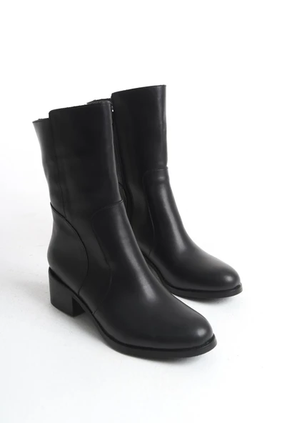 Kadın Hakiki Deri Kısa Topuklu Fermuarlı Casual Şık Bot Tam Kalıp Kadın Kışlık Ayakkabı - Resim 8