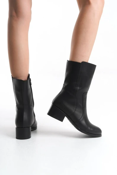 Kadın Hakiki Deri Kısa Topuklu Fermuarlı Casual Şık Bot Tam Kalıp Kadın Kışlık Ayakkabı - Resim 7