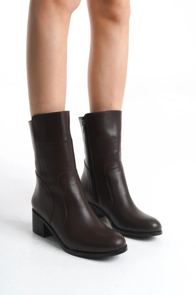 Kadın Hakiki Deri Kısa Topuklu Fermuarlı Casual Şık Bot Tam Kalıp Kadın Kışlık Ayakkabı - Resim 3