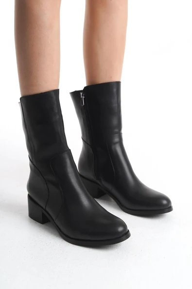 Kadın Hakiki Deri Kısa Topuklu Fermuarlı Casual Şık Bot Tam Kalıp Kadın Kışlık Ayakkabı - Resim 6