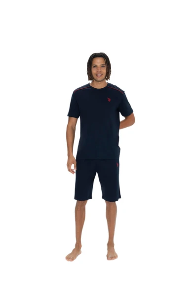 U.S. Polo Assn. 18905 Erkek Bisiklet Yaka Kısa Kol Şortlu 3'lü Pijama Takım