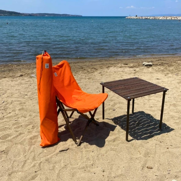 Bag The Joy Ahşap Katlanır Kamp Bahçe Sandalyesi Antrasit Iskelet Turuncu Kılıf - 7