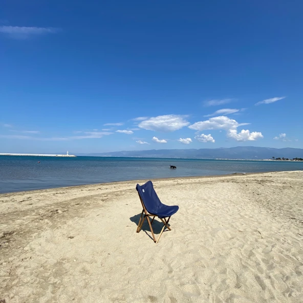 Bag The Joy Ahşap Katlanır Kamp Bahçe Sandalyesi Kahverengi Iskelet Lacivert Kılıf - 7