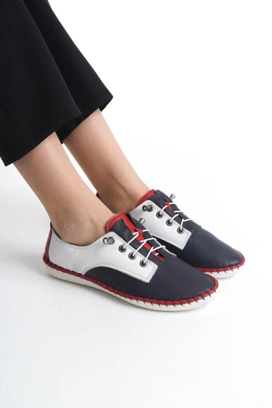 Kadın Hakiki Deri Bağcıklı Günlük Ayakkabı Tam Ortopedik Esnek Taban Ayakkabı - Resim 7