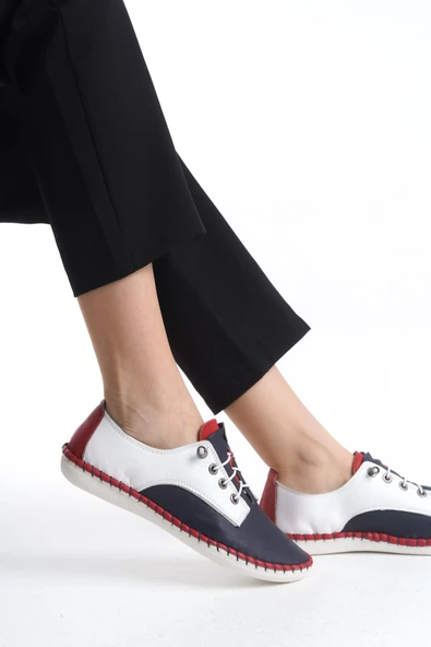 Kadın Hakiki Deri Bağcıklı Günlük Ayakkabı Tam Ortopedik Esnek Taban Ayakkabı - Resim 6