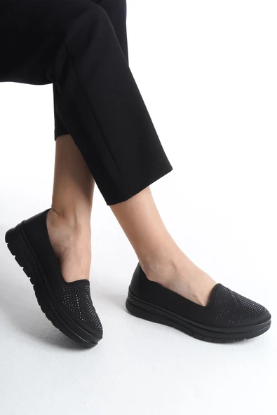 Kadın Rahat Taban Loafer Parlak Taş Detaylı Tam Kalıp Günlük Ortopedik Ayakkabı - Resim 2