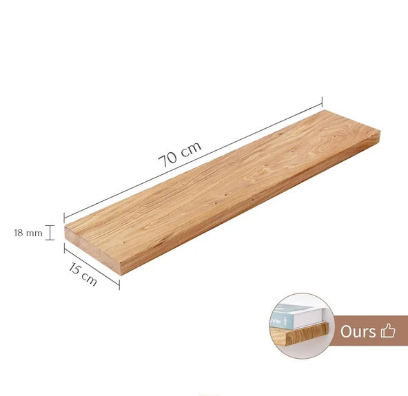 2li Doğal Ahşap Duvar Rafı Kütüphane Kitaplık Banyo Ve Mutfak Düzenleyici 70x15 - 5