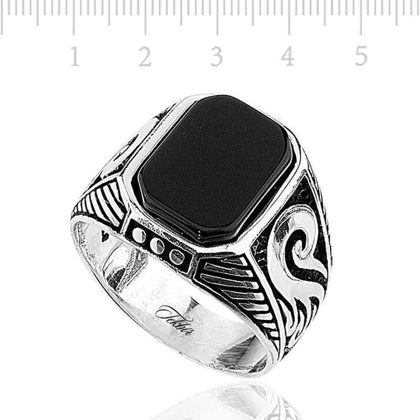 Gümüş Siyah Taşlı Erkek Yüzük ürün görseli 1