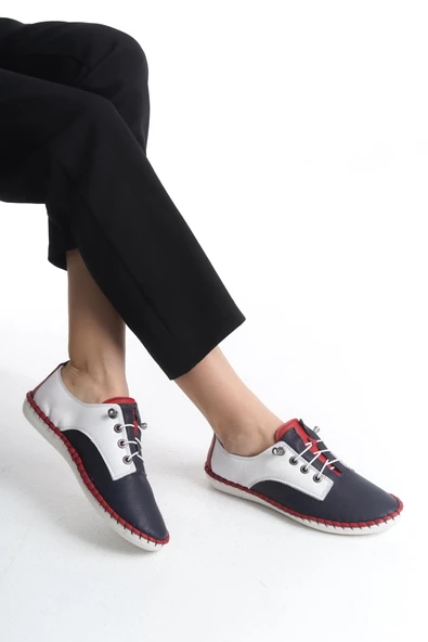 Kadın Hakiki Deri Bağcıklı Günlük Ayakkabı Tam Ortopedik Esnek Taban Ayakkabı - Resim 5