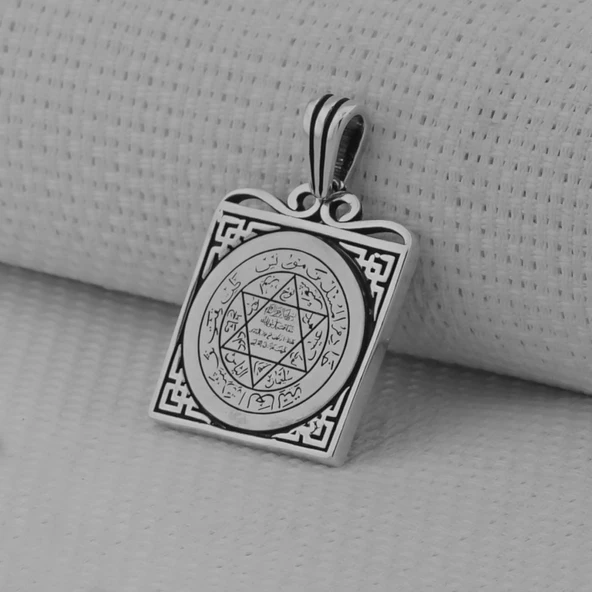 Hz Süleyman Mührü Kare Model 925 Ayar Gümüş Kolye Ucu - Resim 3