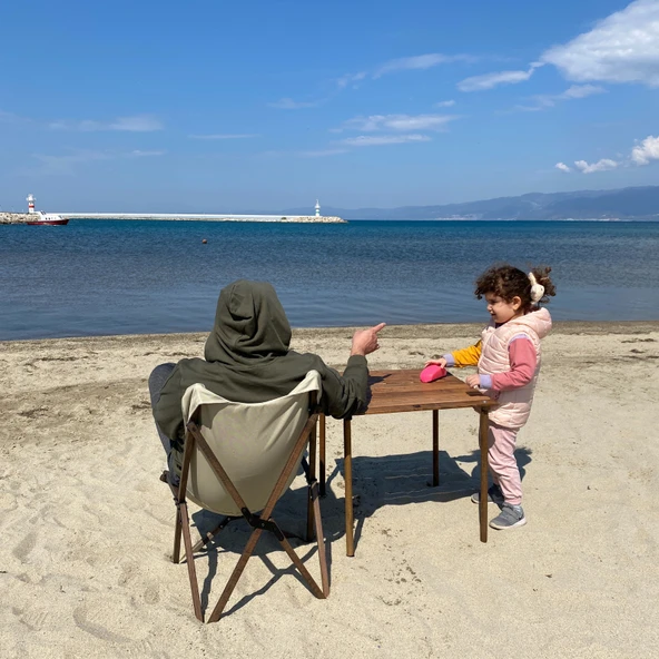 Bag The Joy Ahşap Katlanır Kamp Bahçe Sandalyesi Kahverengi Iskelet Bej Kılıf - 10