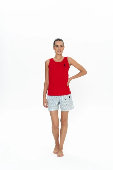 U.S. Polo Assn. 20061 Kadın Kalın Askılı Kalpli Şort Pijama Takım