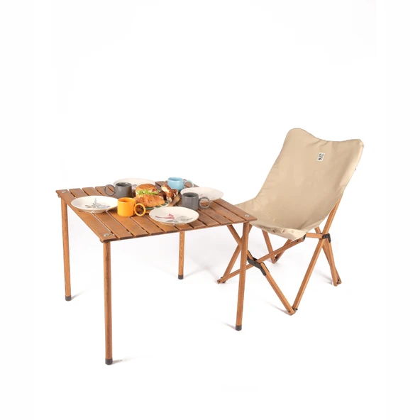 Bag The Joy Ahşap Katlanır Kamp Bahçe Sandalyesi Kahverengi Iskelet Bej Kılıf - 6