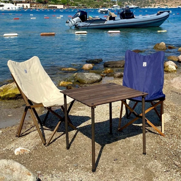 Bag The Joy Ahşap Katlanır Kamp Bahçe Sandalyesi Antrasit Iskelet Lacivert Kılıf - 8