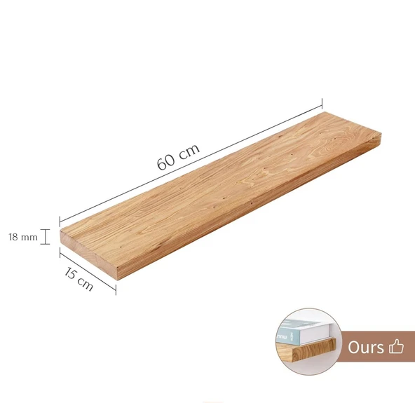 2li Doğal Ahşap Duvar Rafı Kütüphane Kitaplık Banyo Ve Mutfak Düzenleyici 60x15 - 5