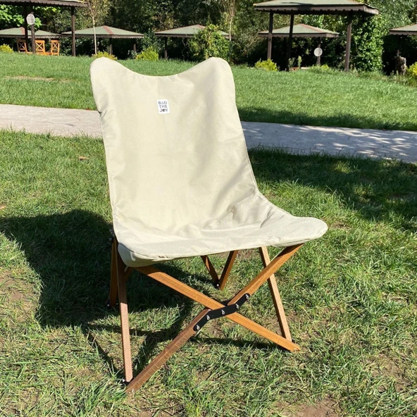 Bag The Joy Ahşap Katlanır Kamp Bahçe Sandalyesi Kahverengi Iskelet Bej Kılıf - 8