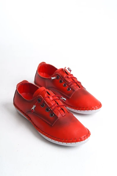 Kadın Hakiki Deri Bağcıklı Günlük Ayakkabı Tam Ortopedik Esnek Taban Ayakkabı - Resim 12