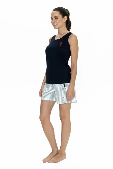 U.S. Polo Assn. Kadın Kalın Askılı Yazlık Kalpli Şortlu Pijama Takım - 7