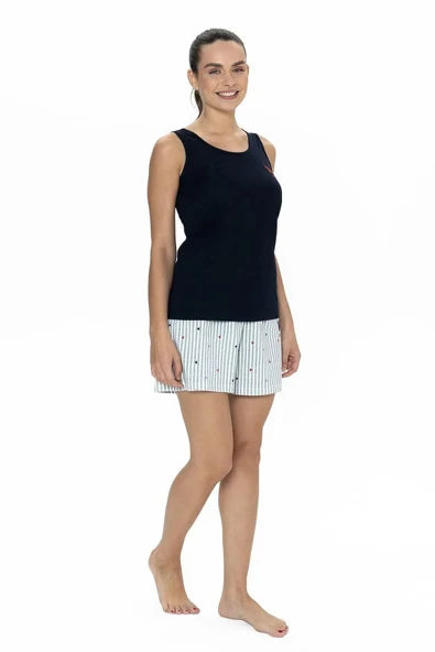 U.S. Polo Assn. Kadın Kalın Askılı Yazlık Kalpli Şortlu Pijama Takım - 6