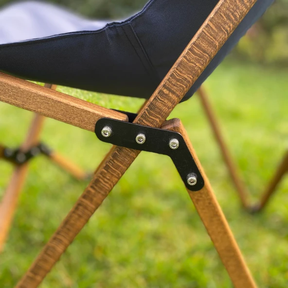 Bag The Joy Ahşap Katlanır Kamp Bahçe Sandalyesi Kahverengi Iskelet Lacivert Kılıf - 8
