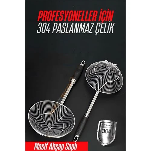 Modacar Ahşap Saplı Kevgir Süzgeç 304 Paslanmaz Çelik 15.5 cm