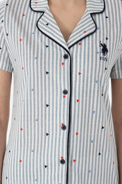 U.S. Polo Assn. Kadın Önden Düğmeli Boydan Patlı Kısa Kol Pijama Takım - 6