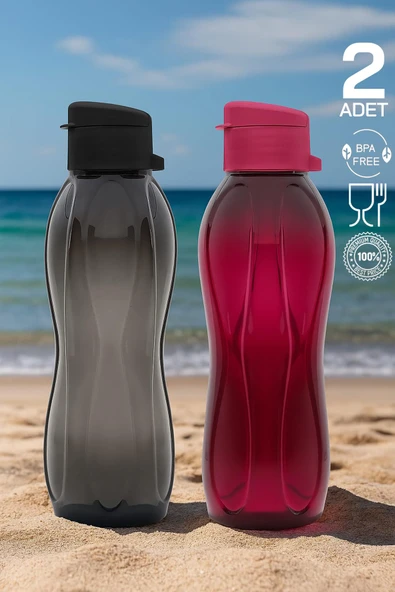 HOMENIVA 2’li Eco Şişe Suluk - Pratik Kapak Matara 2x 750 ml Siyah - Mor