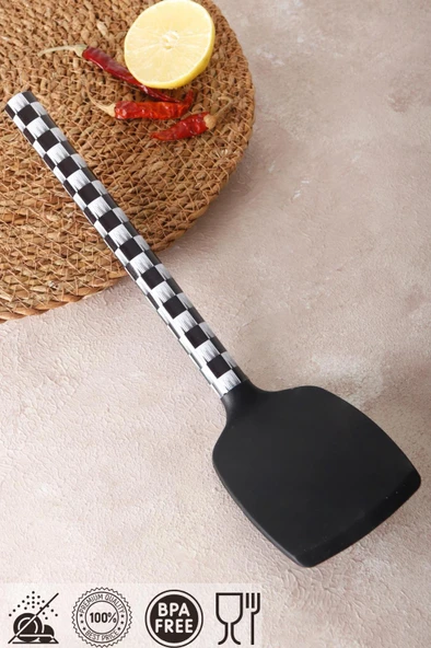 HOMENIVA 1 Adet Siyah Dama Silikon Uçlu Spatula - Yanmaz Yapışmaz