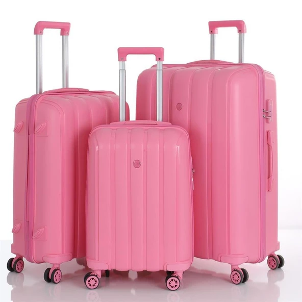 MÇS 3lü Set Kırılmaz Silikon Seyahat Valizi Bavulu V305 Pembe