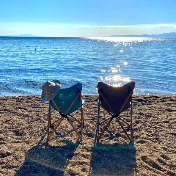 Bag The Joy Ahşap Katlanır Kamp Bahçe Sandalyesi Kahverengi Iskelet Turkuaz Kılıf - 8