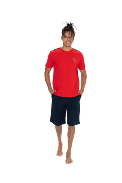 U.S. Polo Assn. 18868 Erkek Kırmızı Bisiklet Yaka Şortlu Pijama Takım - 5
