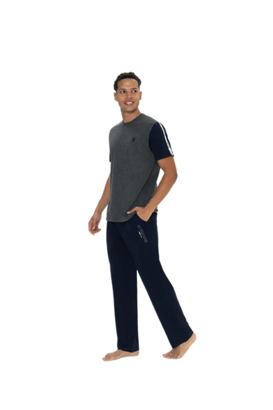 U.S. Polo Assn. 18898 Erkek Antrasit Bisiklet Yaka Kısa Kollu Cepli Pijama Takım - 6